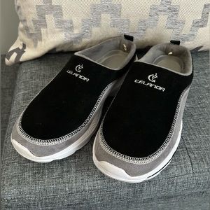 Celanda black and gray slip suede on sneakers